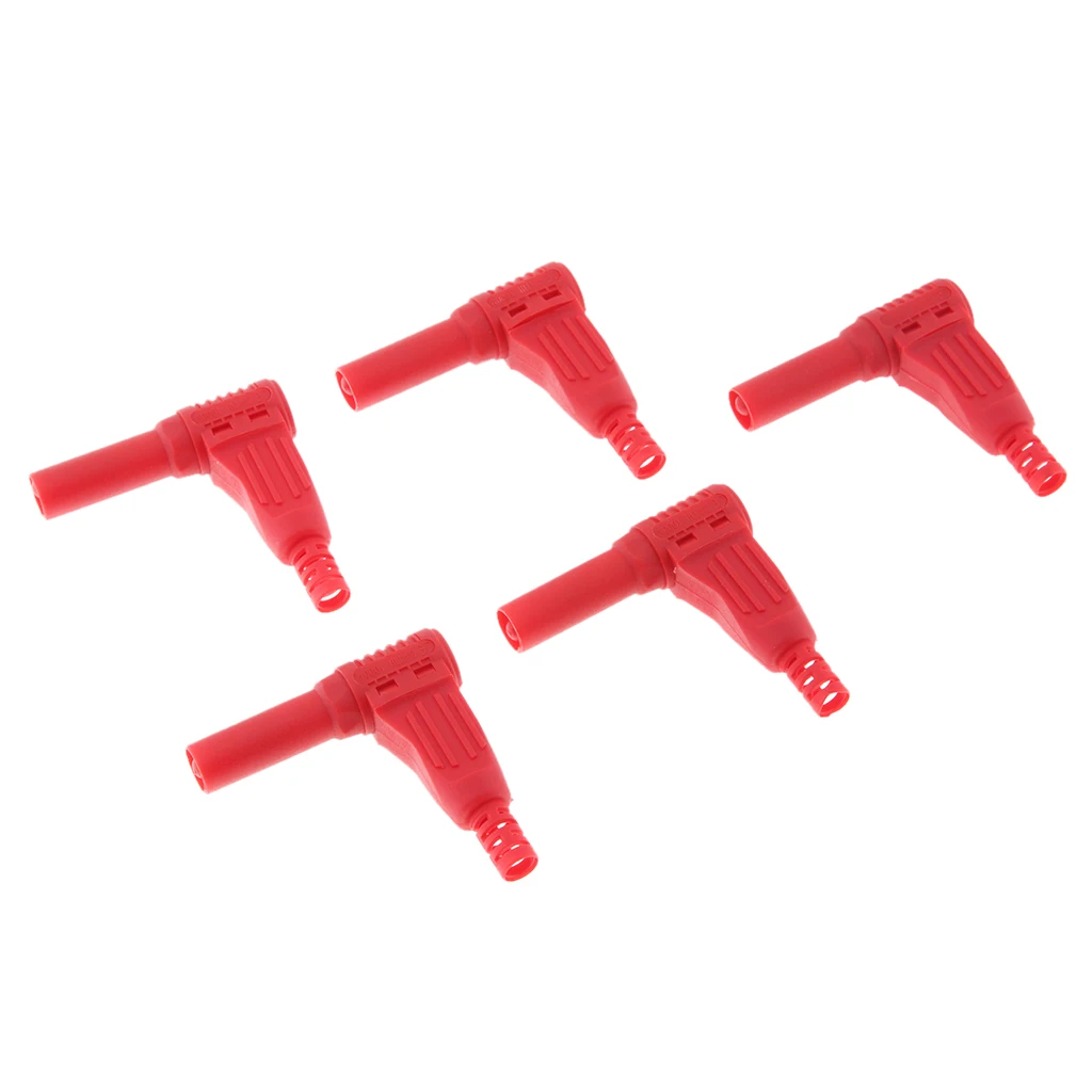 Safety 4mm Banana Plug Male Probe Adapter Copper 90 Degree for Multimeter Pen Lines ( Red, 5Piece )