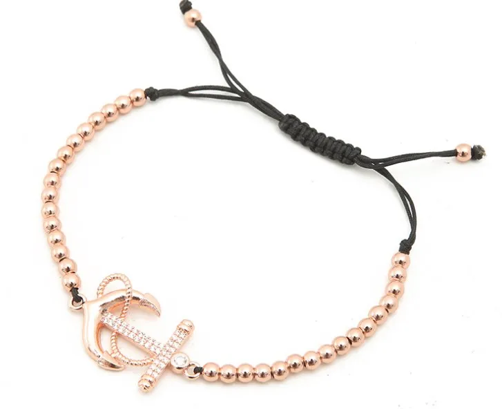 Золото Серебро Микро-паве cz кубический цирконий веревка отрегулированный браслет из медного бисера dghg4 украшение в форме якоря плетеные браслеты для женщин