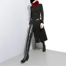 Новая весенняя юбка с высокой талией, однотонная черная плиссированная Свободная юбка с разрезом, женская мода