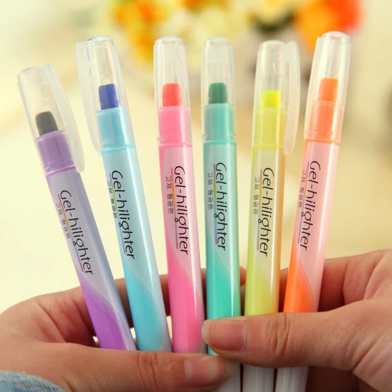 6 pcs gel Highlighter Fluorescent color marker pen Crayon drawing
