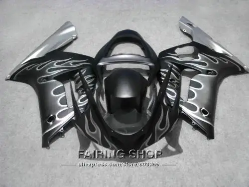 

Injection molding Fairing kit For Kawasaki zx6r 2003 2004 zx-6r 03 04 ( grey flames ) High quality Fairings t72