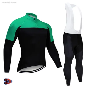 

2019 Pro Men UCI Teams Green Cycling Jersey Sets Custom 9D GEl Breathable Polyester Long Sleeve Bicycle Bike Sports Clothing