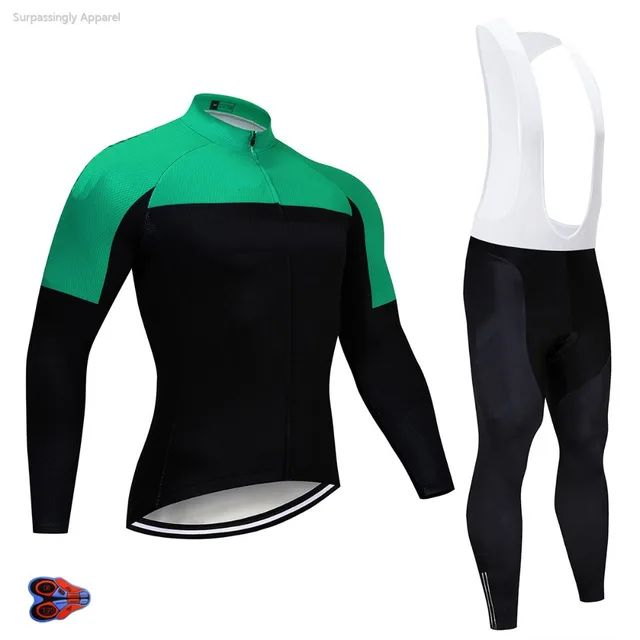US $24.24 2019 Pro Men UCI Teams Green Cycling Jersey Sets Custom 9D GEl Breathable Polyester Long Sleeve Bic