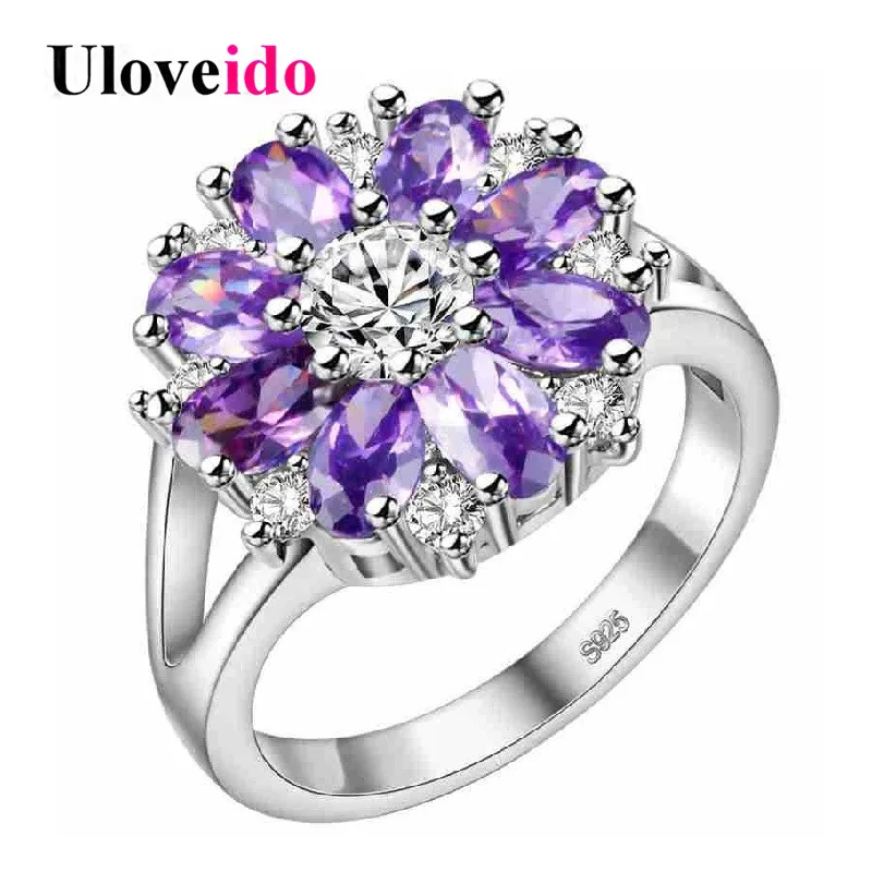 Uloveido Кольцо женское модное кольцо для женщин фиолетовый цветок костюм ювелирные