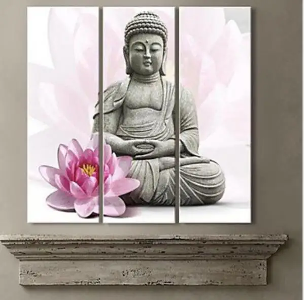 Meditation Buddha Statue Wall Art Canvas Painting Beautiful Lotus Background Oil Paintin | Дом и сад