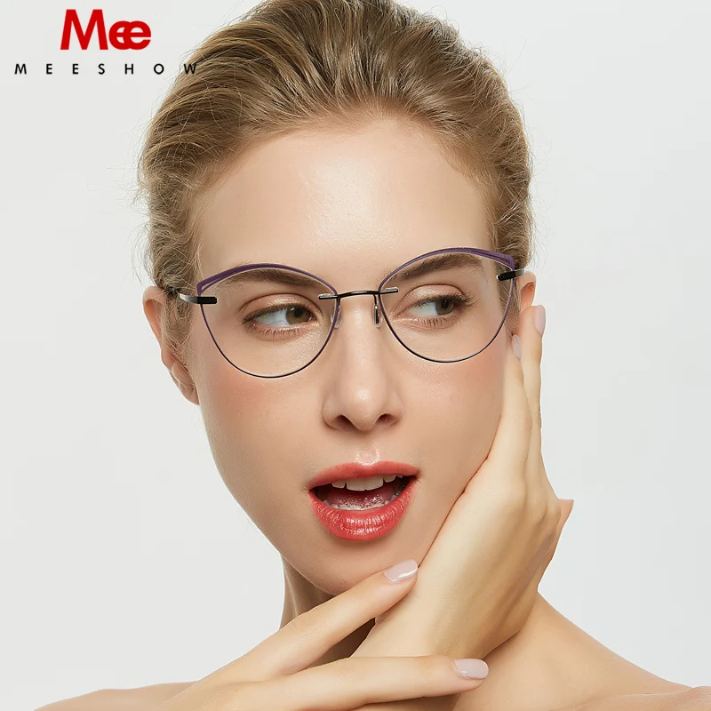 

Titanium alloy cat eye glasses frame men women rimless eyeglasses Brand optical eyewear TR90 accent rings prescription glasses