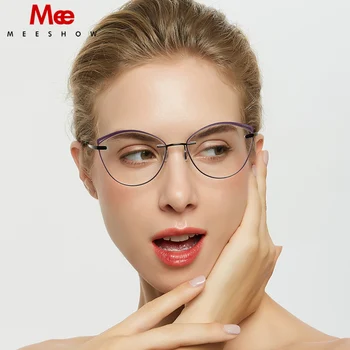 

Titanium alloy cat eye glasses frame men women rimless eyeglasses Brand optical eyewear TR90 accent rings prescription glasses