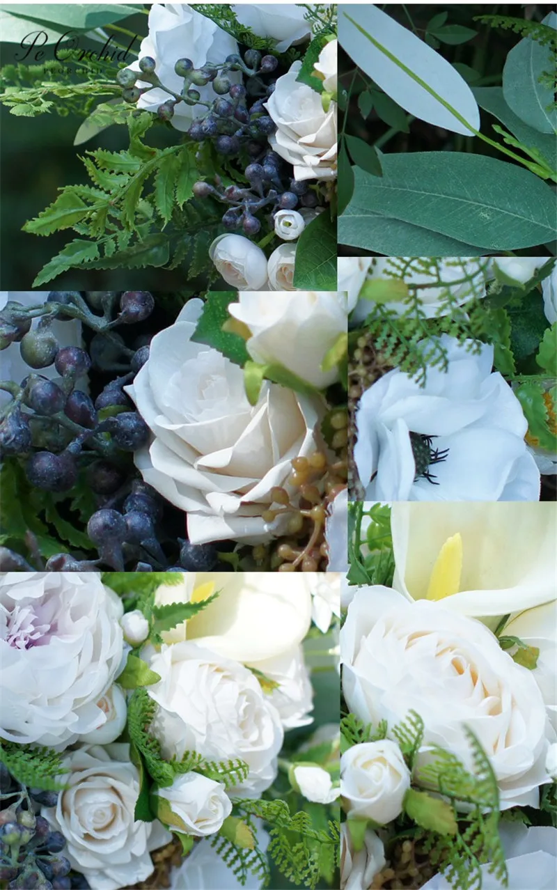 PEORCHID великолепные Летние свадебные букеты Искусственные невесты Цветы Роза зеленый белый современный Калла лилии букет ручной работы