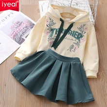 IYEAL/детская одежда для маленьких девочек; свитер с капюшоном+ короткая юбка комплект одежды высокого качества для девочек; От 2 до 8 лет