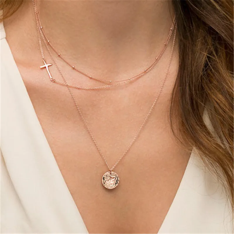 Mode Zijdelingse Cross Gelaagde Kettingen Set Dainty Gold Ketting Solitair Minimalistische Vintage alledaagse Sieraden bijoux - AliExpress