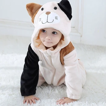 

Spring Autumn Flannel Baby Boy Girl Clothes Long Sleeve Cartoon Cat Baby Jumpsuits Rompers Double Zippers Toddler Hooded Onesie
