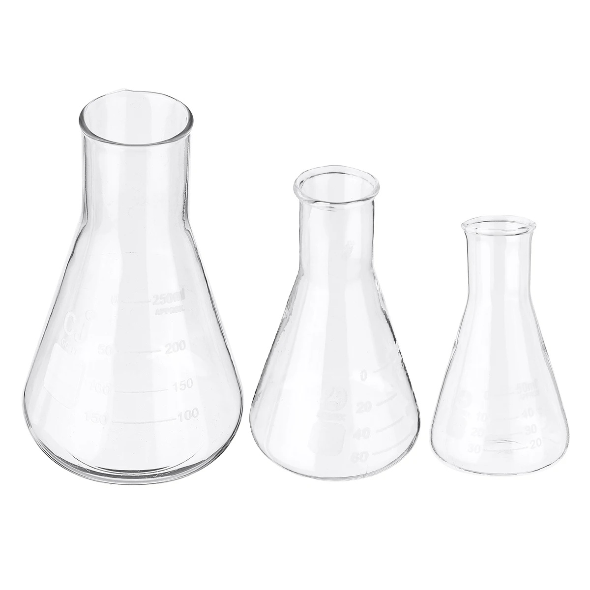 

KICUTE 50-250ml Flat Bottom Conical Glass Flask Transparent Scientific Erlenmeyer Lab Teaching Chemical Experiments vessels