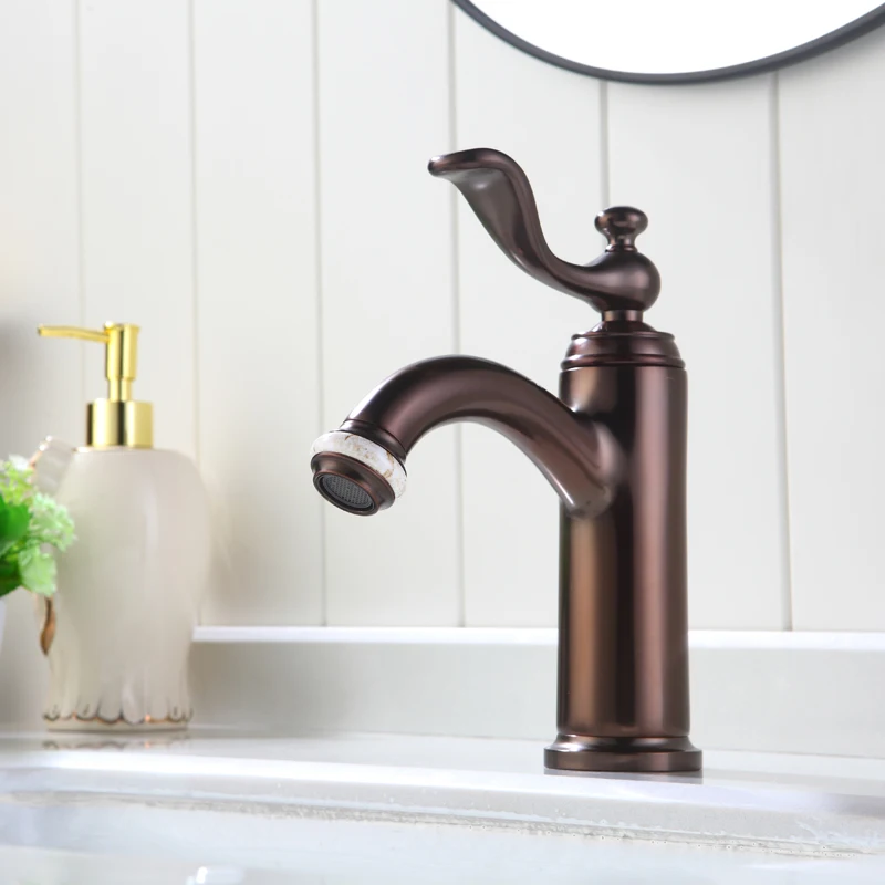 Classic solid brass antique brown bathroom sink faucet European style