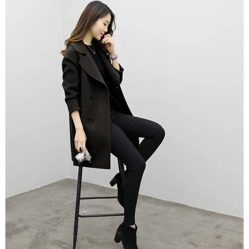 Noir Double D'hiver marron Militaire De Vert Tranchée Manteau Green Vogue vent Mince breasted Femal Dames Laine army Nouveau Noir Femmes Brun Coupe 8HdwqSSx