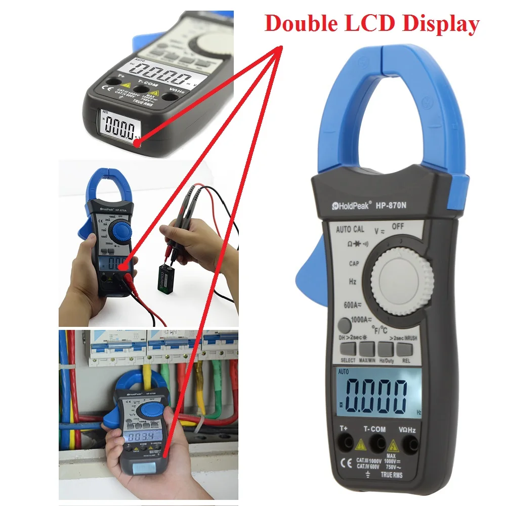 HoldPeak HP-870N Auto Range DC AC Current Digital Clamp Meter Multimeter True RMS Frequency Backlight