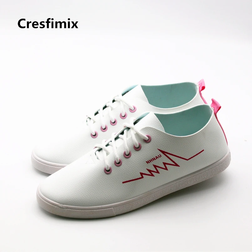 

Cresfimix zapatos de mujer women casual spring lace up flat shoes female comfortable white lace up shoes teenager leisure shoes