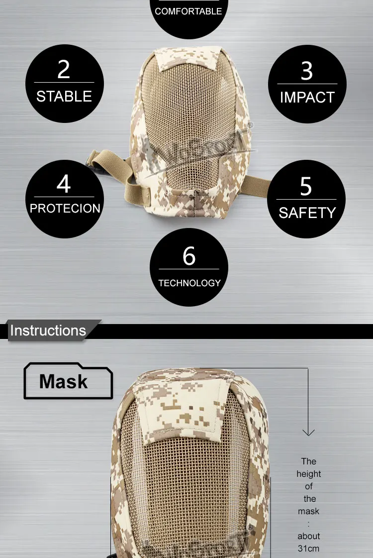WoSoprT тактическая маска для лица дышащая Металлическая стальная защитная сетка защитная Опора Велоспорт страйкбол игровой, военный Пейнтбол Открытый