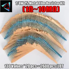2600 шт. 130 значений 1/4 Вт 0,25 1% металлического пленочного сопротивления пакет в ассортименте комплект комплектов/партия резисторы Ассортимент Наборы конденсаторы