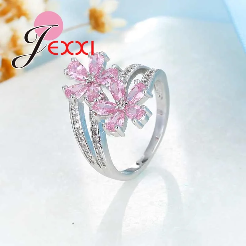 Милые ювелирные изделия с венком с розовым австрийским кристаллом 925 пробы Серебряное кольцо женские вечерние Enagaement высокое качество