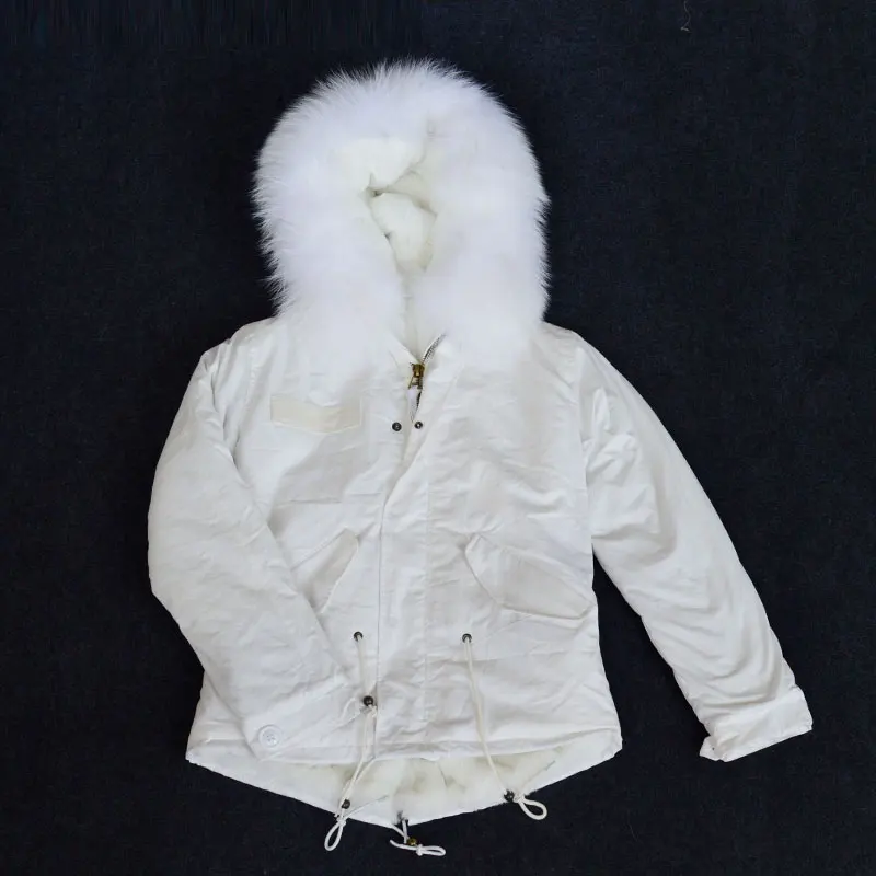 Pure white Color Winter Cold Fur Jacket Unisex Big Raccoon Fur Hooded Parka