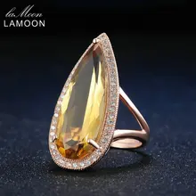 

LAMOON Luxury Waterdrop Natural Gemstone Citrine Rings 925 Sterling Silver Rose Gold Fine Jewelry For Women