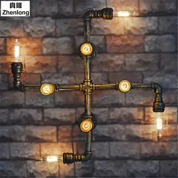 

Vintage Buddhism Text Water Pipe Wall Light Bar Iron Home Wall Luminaires Industrial Wind Nostalgia E27 Led Edison Bulb Decor