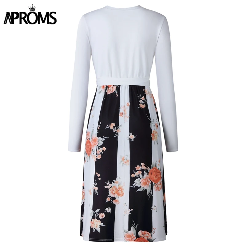Aproms, шикарное зимнее платье миди в горошек с цветочным принтом, Женская Осенняя мода, платье с длинным рукавом, поясом и бантом, Платья для вечеринок, женское платье