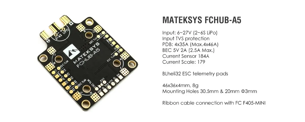 Matek Systems FCHUB A5 PDB Built-in 184A Current Sensor 5V 2A BEC 2-6S for RC Drone FPV Racing Multi Rotor | Игрушки и хобби