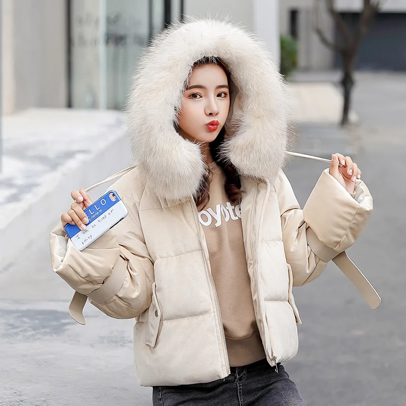 Khaki SNOW PINNACLE Autumn Winter short parkas jacket Pink flannel fabric big fur thick warm hooded jacket coat Styled fashion parka - Цвет: Khaki