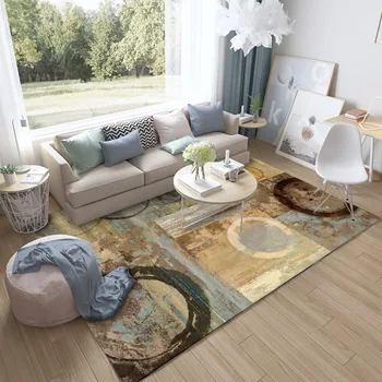 

Retro abstract Watercolor circle geometric Bedroom door mat Living room kitchen anti-slip mat velvet printed Carpet custom made