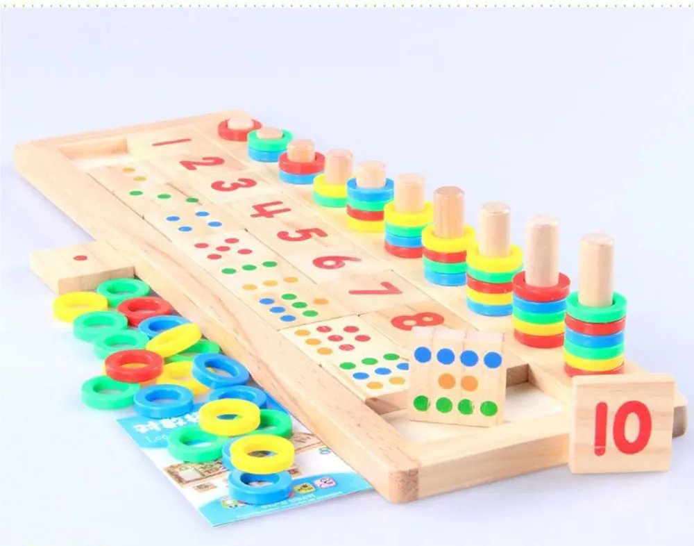 Монтессори радужные кольца детские дошкольные учебные принадлежности счетная и штабелированная доска деревянная развивающая математическая игрушка Детские подарки