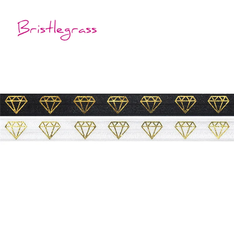 

BRISTLEGRASS 100 Yard by Roll 5/8" 15mm Gold Diamond Foil Print Fold Over Elastics FOE Satin Spandex Bands Headband Dress Sewing