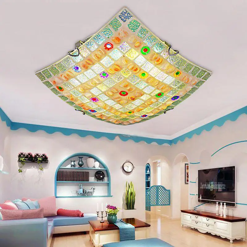 

Hand Craft Mediterranean Sea Shells Surface Mounted Led Ceiling Light for Foyer Bed Room Balcony Light Fixtures AC 90-260v Y1007