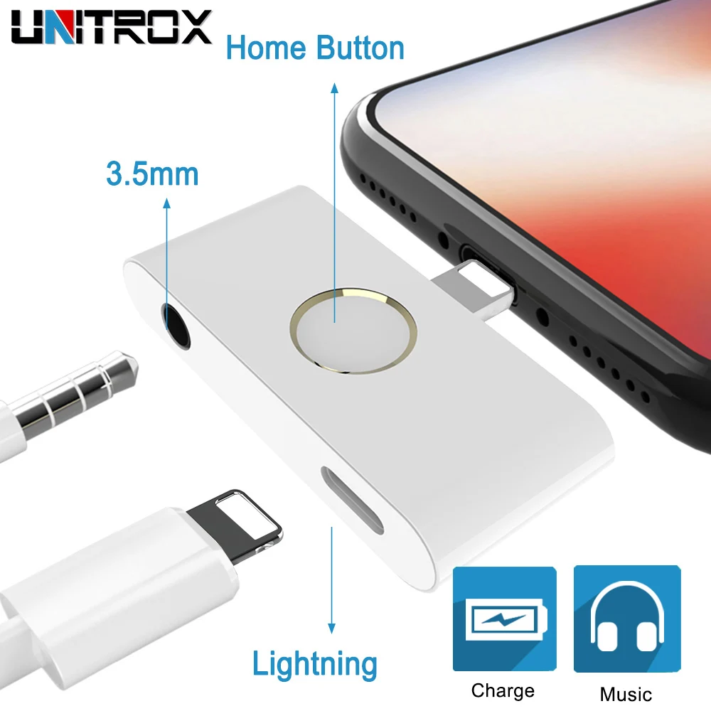 

2019 New Arrival Home Button Audio Headphone jack Charge Adapter for iPhone X Converter Support Listening Music and Charging