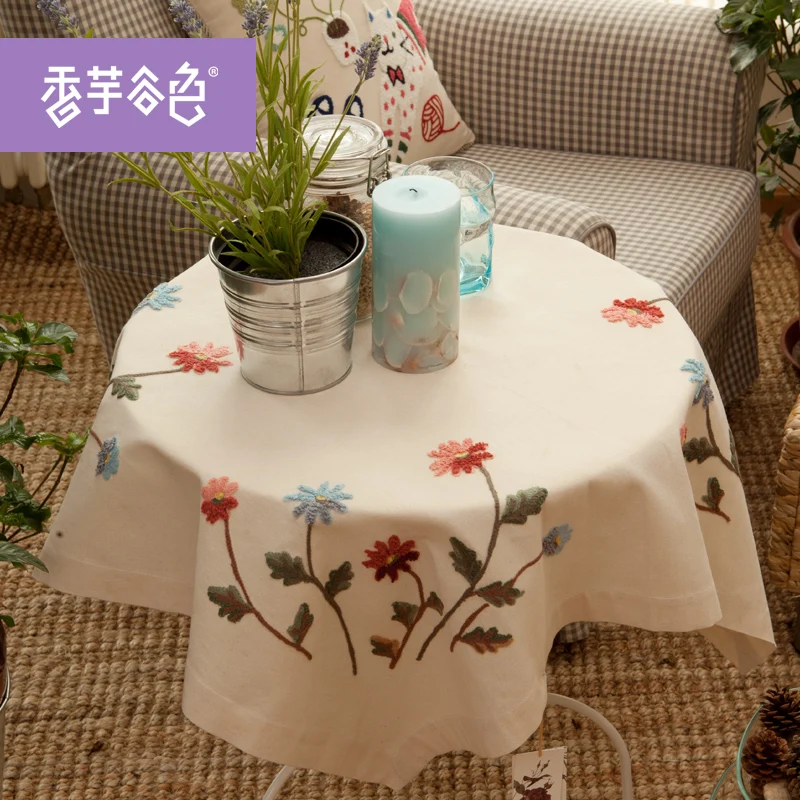Скатерть из хлопка и льна с вышивкой ручной работы|tablecloth shapes|cover suedecover centre |