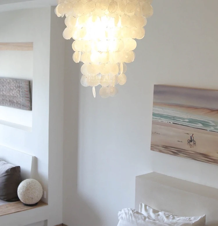Современная белая натуральная Подвеска из морской раковины лампы E14 Светодиодный ракушка освещение для столовой гостиной кухни спальни дома приспособление