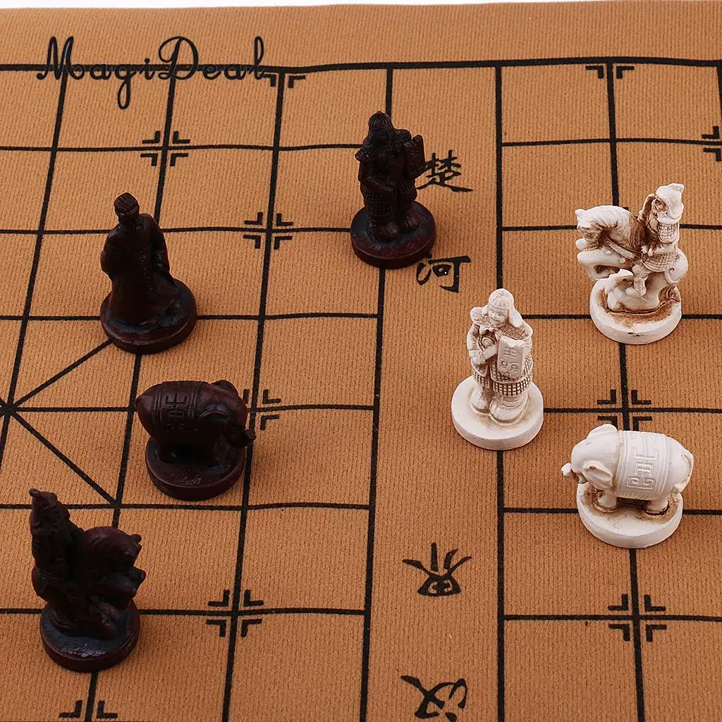 Exquisite Retro Chinese Chess Resin Terracotta Army Pieces XiangQi Board Game Club Pub Party Travel Collectible Gift