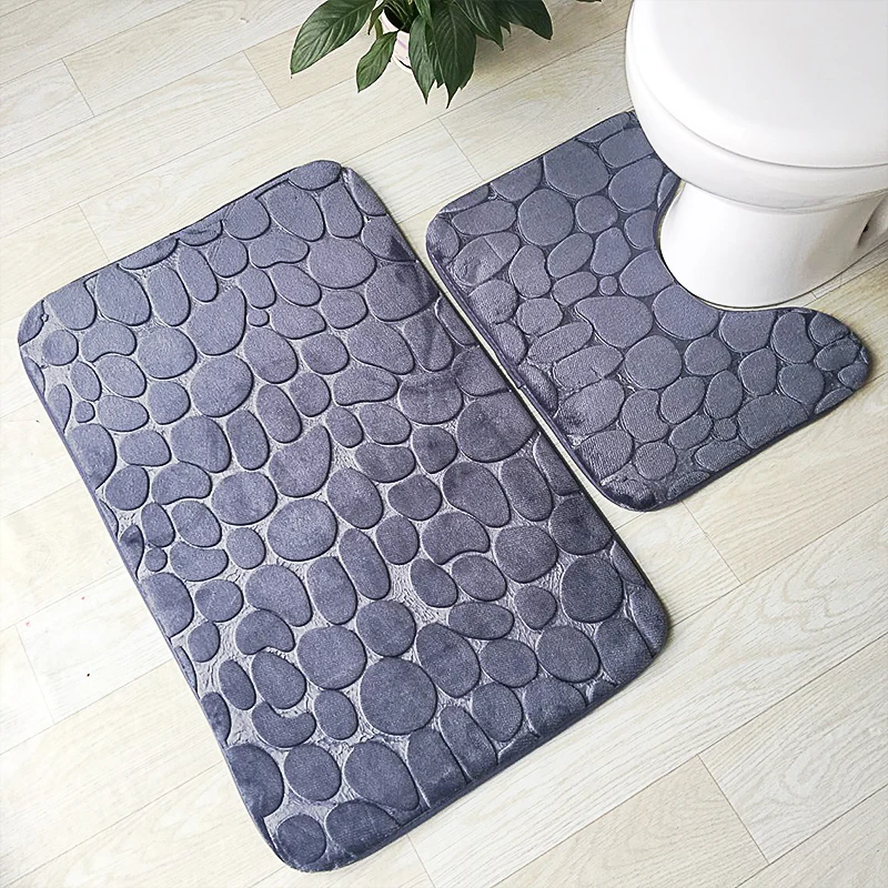 Zeegle 3D Embossed Bathroom Mat Set Bathroom Carpet Toilet Lid Cover Bath Mat For Home Decoration Absorbent Bathroom Rugs Set