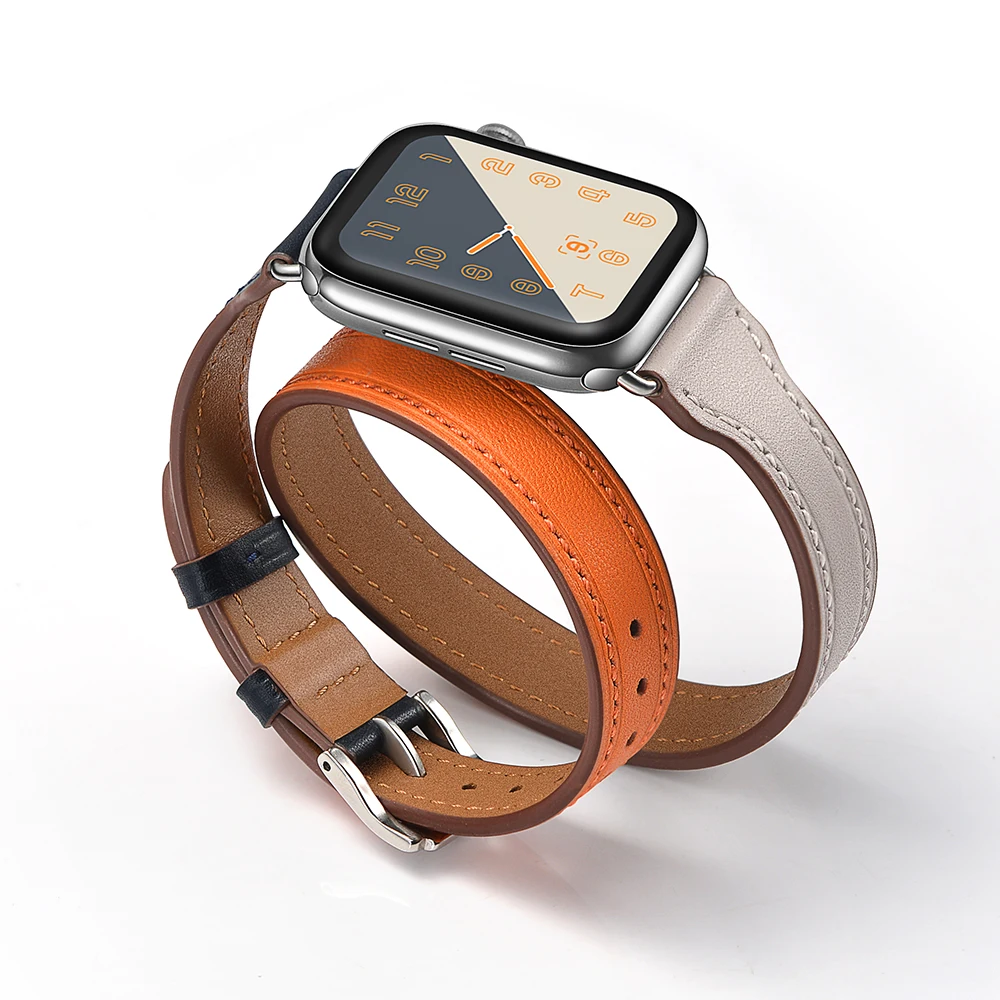 

Leather Double Tour strap For Apple Watch Band 42mm 38mm 44mm 40mm iwatch series 4 3 2 1Wristband Bracelet Watchband Replacement