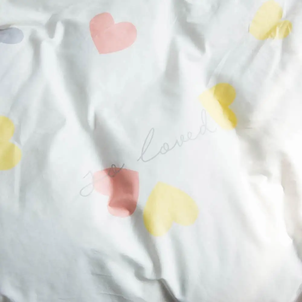 Pink Grey Yellow Hearts Bed Cover Duvet Cover Set Cotton Bedding Set Bedlinens Twin Queen King Flat Sheet Fitted Sheet