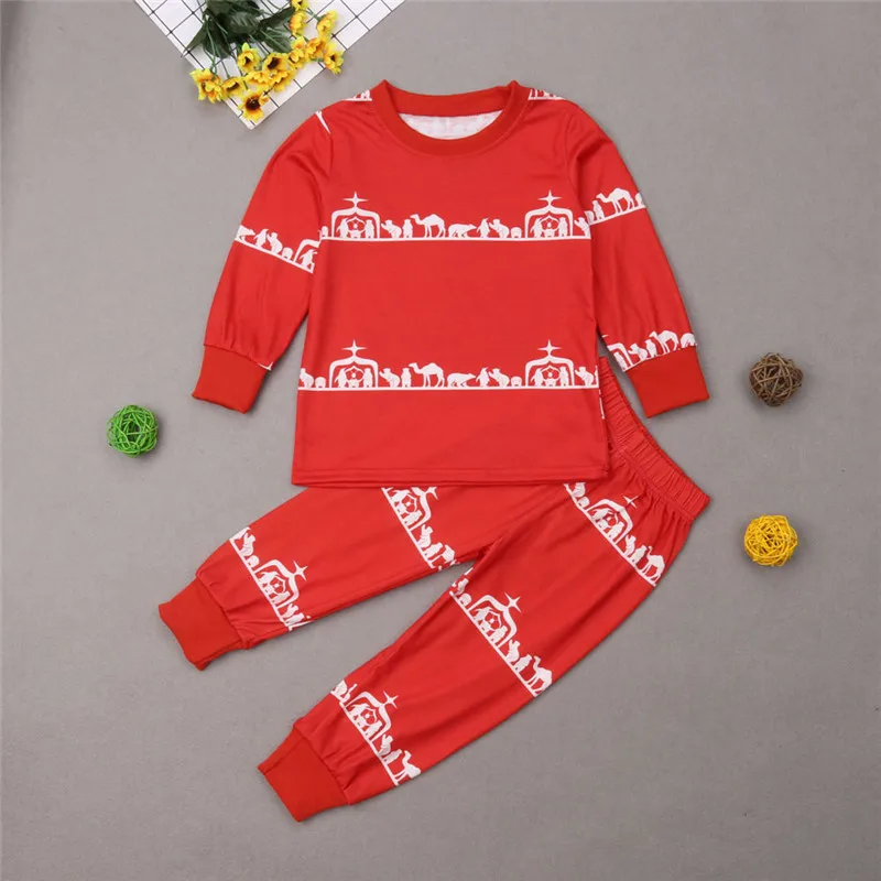 Новогодняя Домашняя одежда красного цвета с принтом, рождественские пижамы для всей семьи, Рождественский комплект для взрослых, женщин и детей, одежда для сна с длинными рукавами одежда для сна для всей семьи