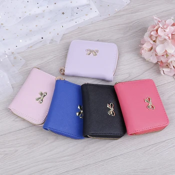 

New Velishy Women Wallet Fashion Zipper Purses Simple Bowknot Decoration Coin Card Holder Casual Clutch Leather Female Purse