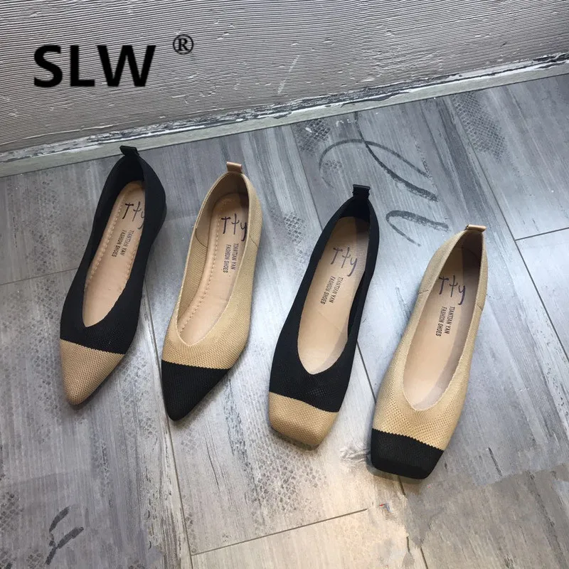 

Rubber Slip-On Ballet Flats PU Casual Square Toe Microfiber flat ballet Rome Lace-Up comfortable soft leather shoes