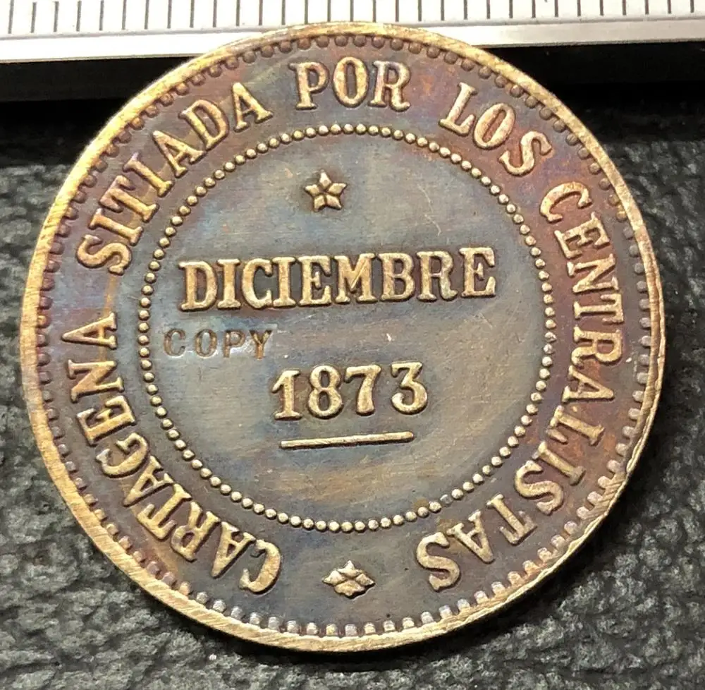 1873 Испания 2 Pesetas кантональная революционная копия монеты|Безвалютные монеты| |