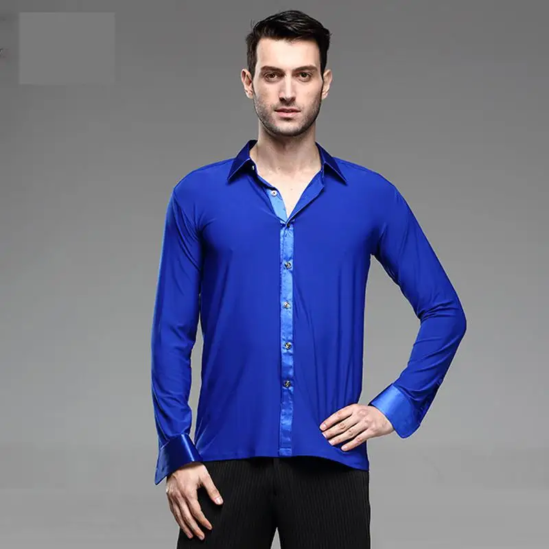 

New Male Dance Tops Ballroom Modern Rumba Samba National Standard Danceing Costume Long Sleeve Practice Adult Latin Dance Shirt