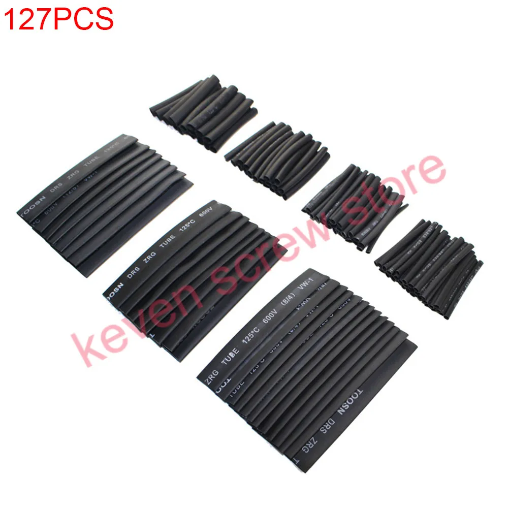 

127pcs/lot Heat Shrink Tubing 2:1 Black Tube Car Cable Sleeving Assortment Wrap Wire Kit with Polyolefin Tub