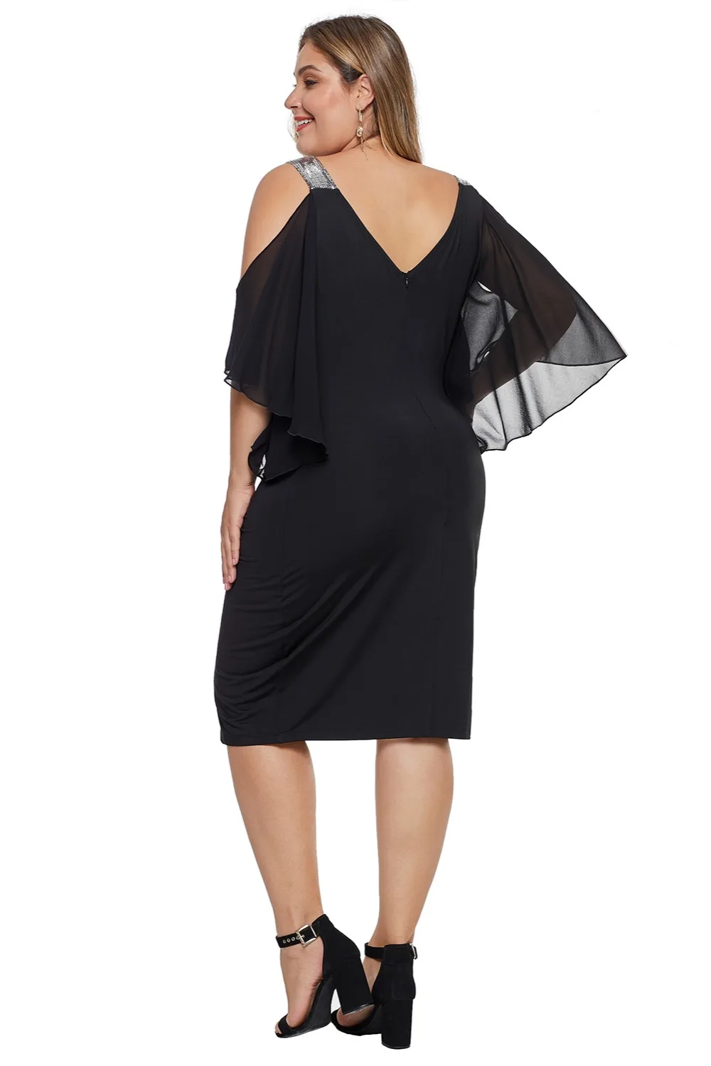 Black-Cold-Shoulder-Sparkle-Plus-Size-Dress-LC611135-2-2