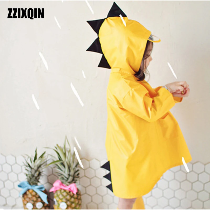 Cute Yellow Dinosaur Raincoat Waterproof Polyester Coat Boy Children ...
