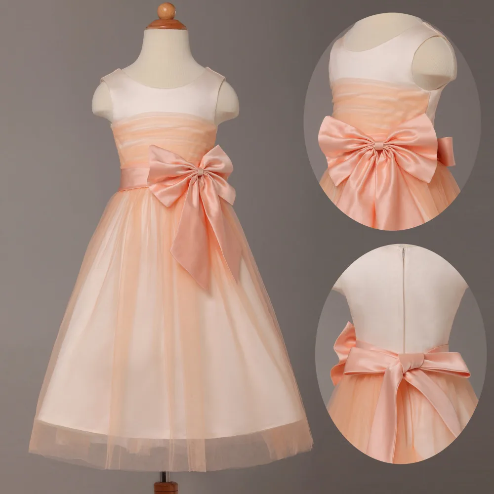 Princess Peach Flower Girl Dresses for Wedding Evening Birthday Pageant