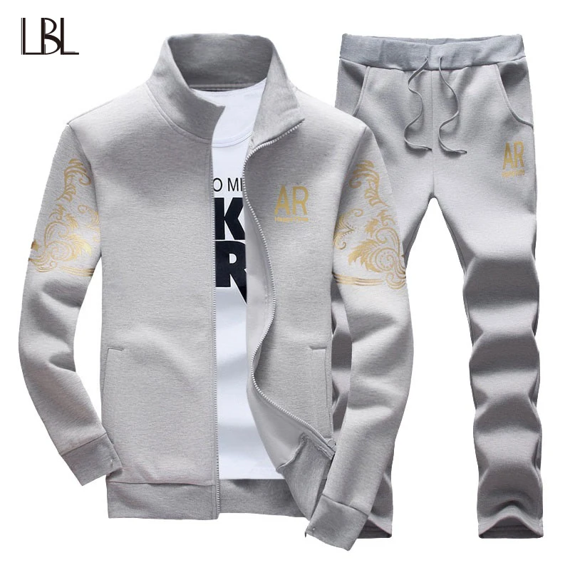 

LBL Tracksuit Men Set Outwear Spring Autumn Sweatshirt Sportswear Jackets + Sweatpants Set Male Sporting Suits Man Plus Size 4XL